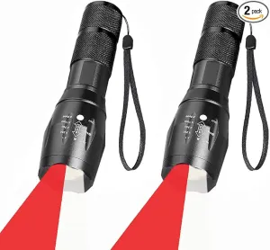 Dual Color Tactical LED Flashlight with White Light & Red Light Option for Night Hunting Astronomy Aviation, 2 Pack
