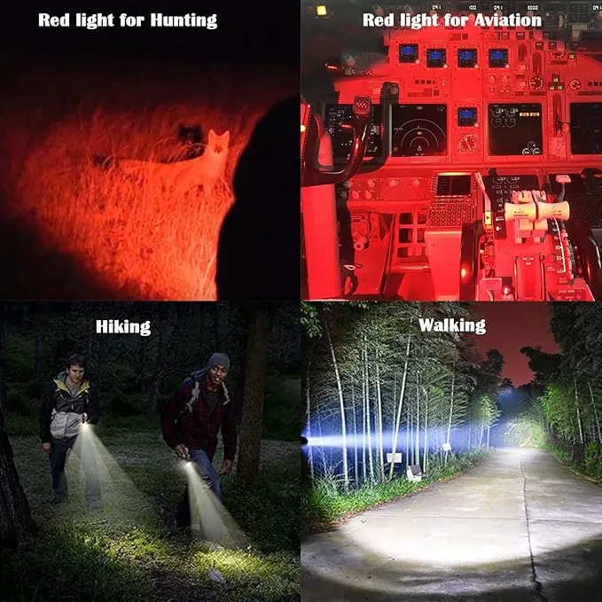 Dual Color Tactical LED Flashlight with White Light & Red Light Option for Night Hunting Astronomy Aviation, 2 Pack