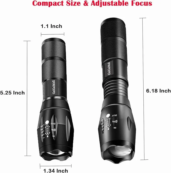 Dual Color Tactical LED Flashlight with White Light & Red Light Option for Night Hunting Astronomy Aviation, 2 Pack