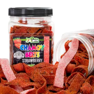 Dulces Colibri - Premium Strawberry Chamoy Belts | Dry Chamoy Coated Gummies | Mess Free | Handmade to Order | Long Lasting Flavor | 10oz Jar | Mix & Match Eligible