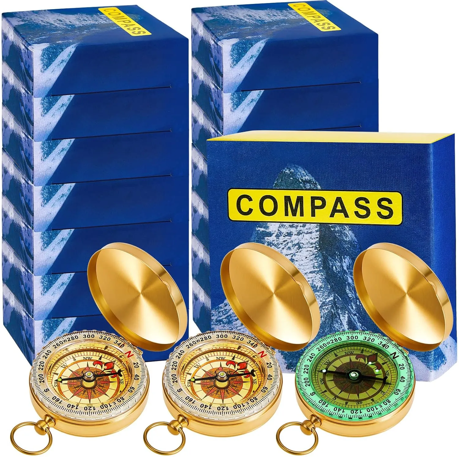 Dunzy 24 Pcs Kids Camping Survival Compass Glow in The Dark Metal Pocket Compass for Kids Hiking Military Navigation Tool for Hiking Hunting Climbing Camping Party Favor Supplies
