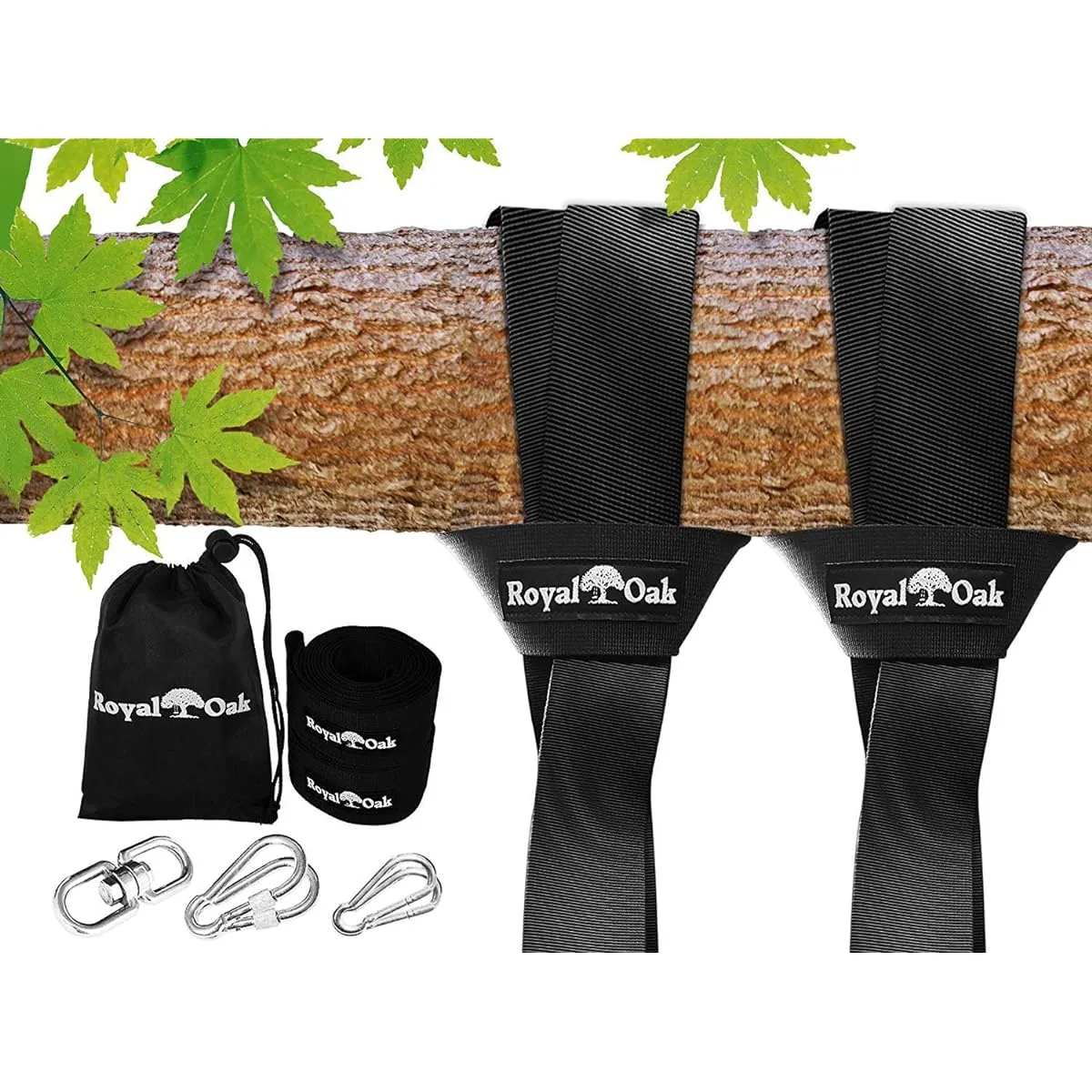 EASY HANG (1.2m) TREE SWING STRAP KIT - Holds 2000kg. - 2 Heavy Duty Carabiners - Bonus Spinner - Perfect for Hammocks and Swings - 100% Waterproof - Easy Picture Instructions - Carry Bag Included ...