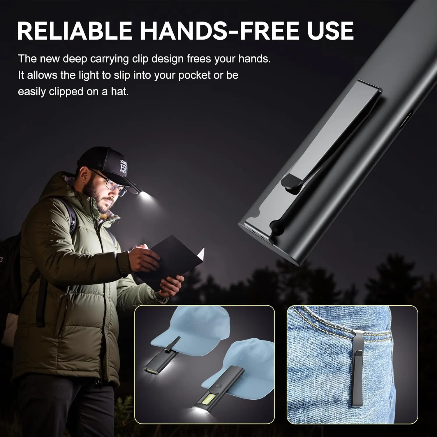 EDC Pocket LED Flashlight, Rechargeable 800 Lumens Compact Bright Handheld Flash Lights, IPX4, Dual Material, for Travel Camping and Hiking (Black)