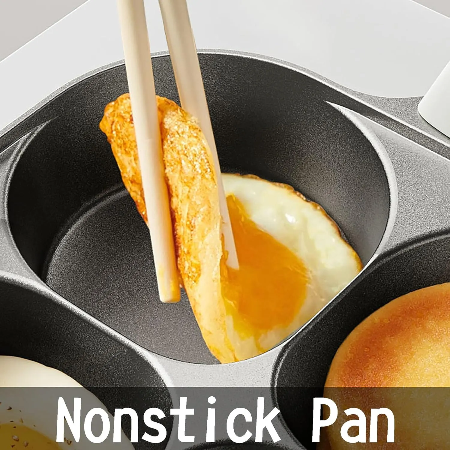 Egg Pan Upgraded Titanium 4-Cup Nonstick Fried Egg Omelette Pan with Ergonomic Handle Breakfast Skillet Pancake Gas Stove and Induction Compatible Ideal for Mom (1, White)