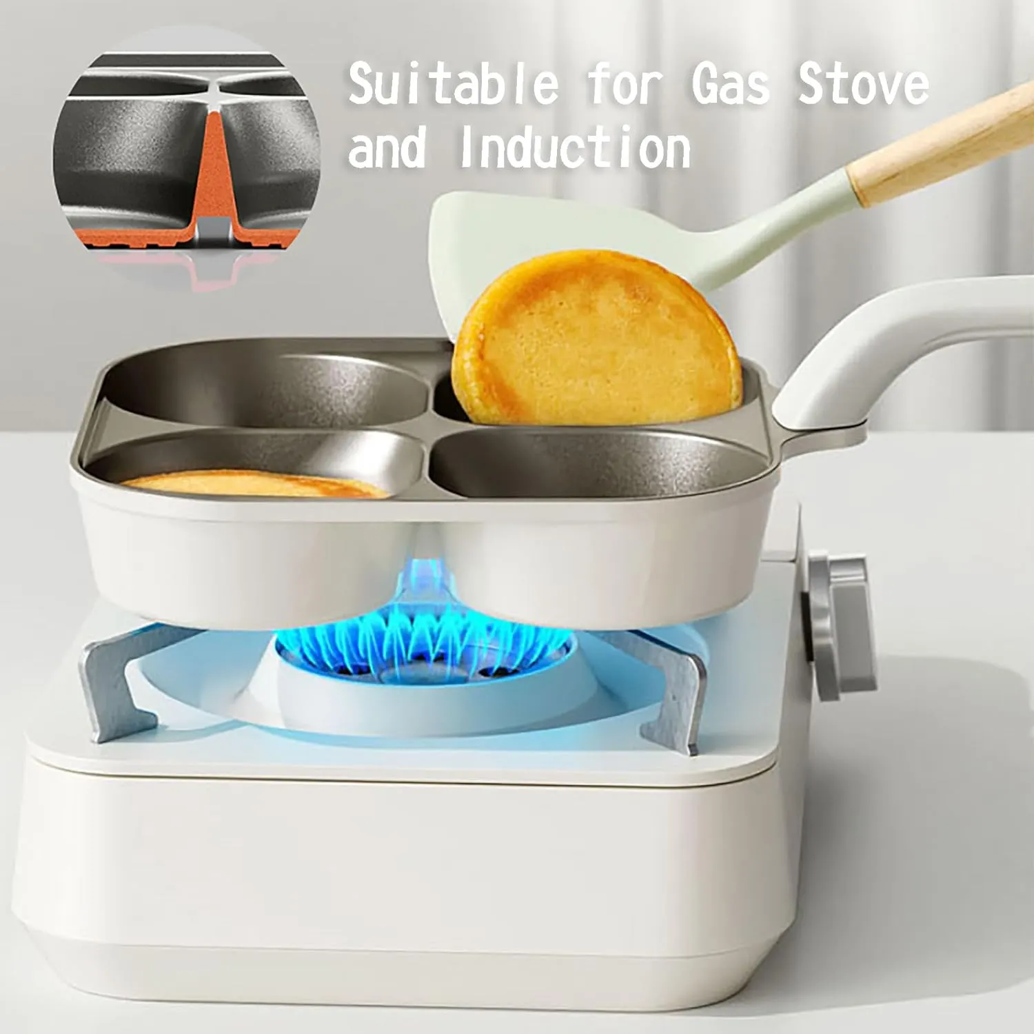 Egg Pan Upgraded Titanium 4-Cup Nonstick Fried Egg Omelette Pan with Ergonomic Handle Breakfast Skillet Pancake Gas Stove and Induction Compatible Ideal for Mom (1, White)