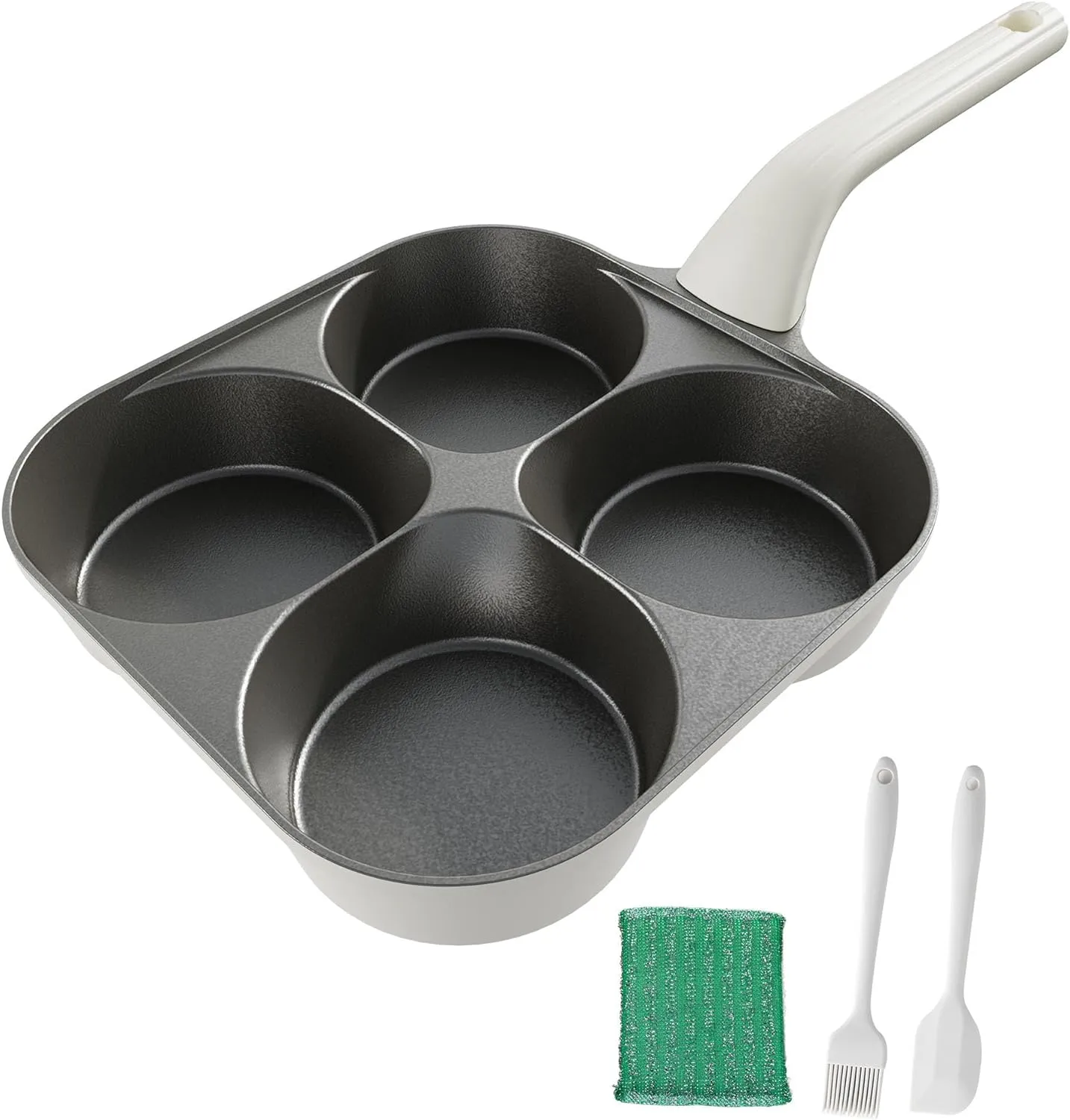 Egg Pan Upgraded Titanium 4-Cup Nonstick Fried Egg Omelette Pan with Ergonomic Handle Breakfast Skillet Pancake Gas Stove and Induction Compatible Ideal for Mom (1, White)