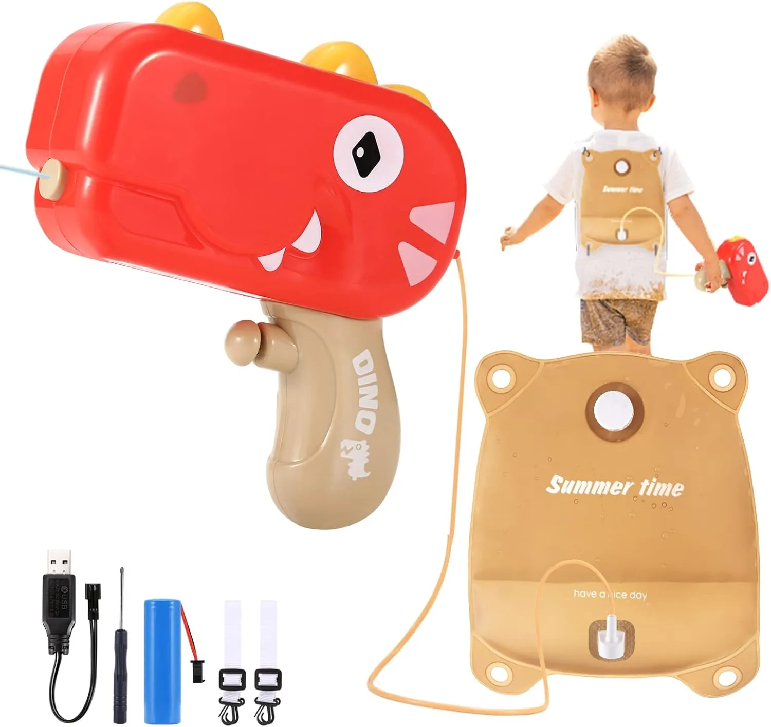 Electric Water Guns for Kids Ages 4-8, Dinosaur Backpack Water Gun Automatic Squirt Guns, 1300CC High Capacity Up to 20 FT Range Strongest Water Blaster, Super Water Soaker Outdoor Toys