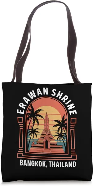 Erawan Shrine Bangkok Thailand, Palm Tree and Sunset Design Tote Bag