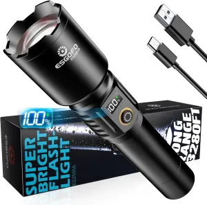 Esgofo Rechargeable Flashlights High Lumens 2000 Long Range 3280FT, Super Bright Handheld Strong LED Flashlight Long Lasting 15H, Powerful Flash Light USB C, Zoomable 5 Modes, for Camping Hiking