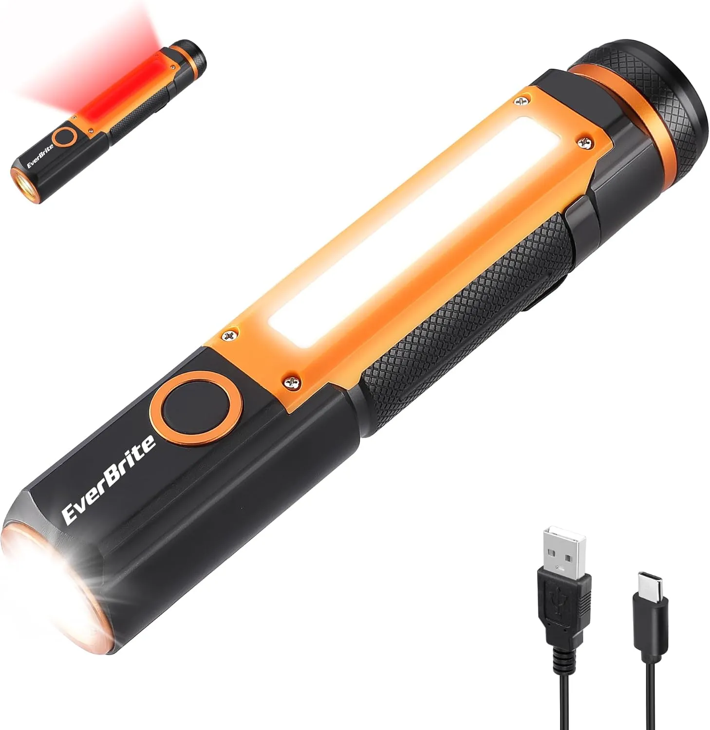 EverBrite Rechargeable LED Emergency Flashlight, 500 Lumens Pocket Flashlight, USB-C Cable, 7 Modes Handheld Flashlights with COB Sidelight, Magnetic Base, Pocket Clip, Light for Camping, Emergency