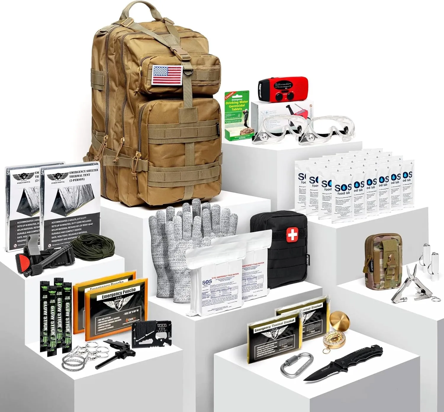 EVERLIT Complete 72 Hours Earthquake Bug Out Bag Emergency Survival Kit for Family. Be Prepared for Hurricanes, Floods, Tsunami, Other Disasters