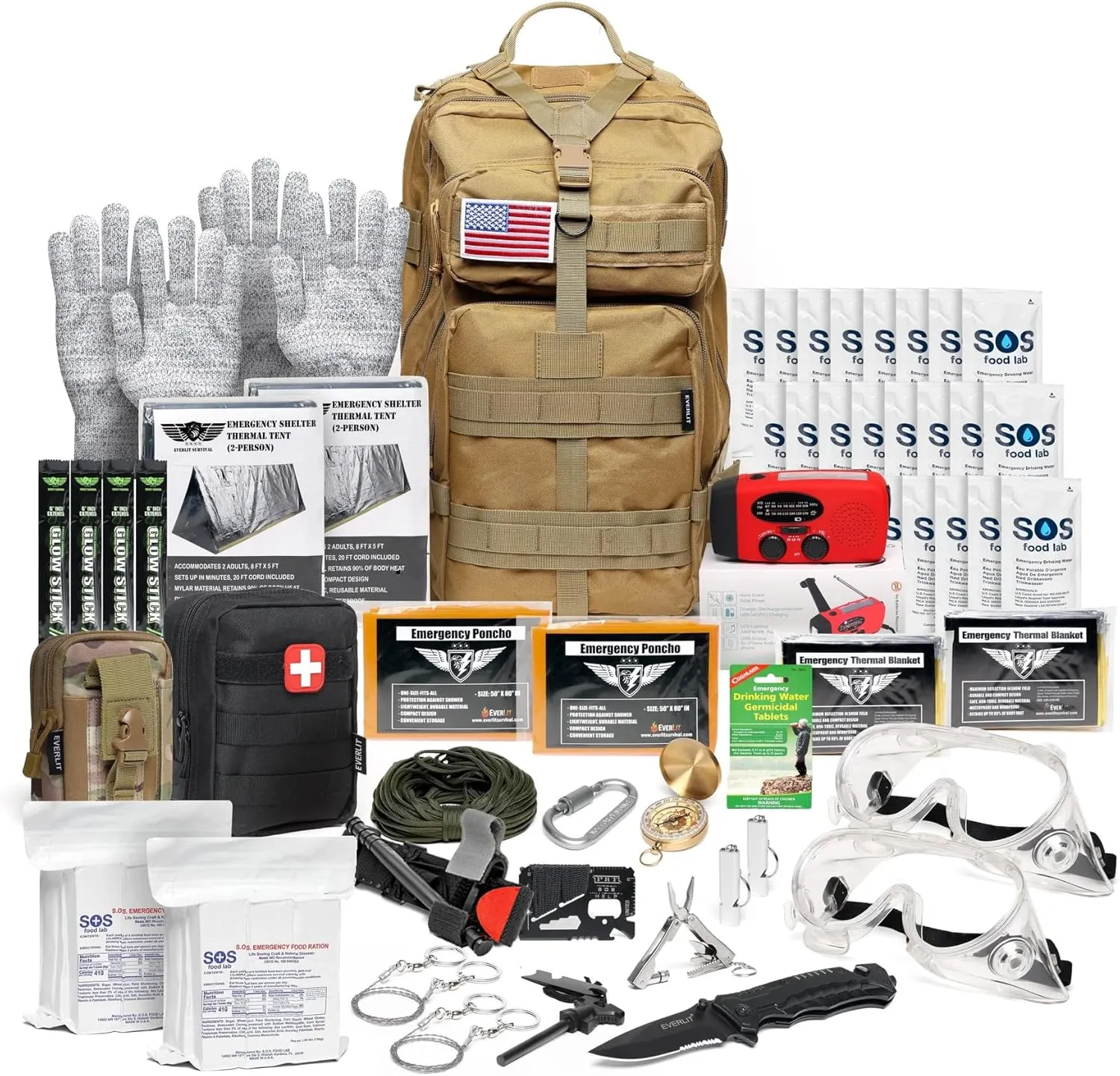 EVERLIT Complete 72 Hours Earthquake Bug Out Bag Emergency Survival Kit for Family. Be Prepared for Hurricanes, Floods, Tsunami, Other Disasters