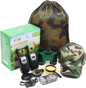 Ezzo Outdoor Adventure Kit for Kids – Walkie-Talkies & Pretend Play Gear – Camouflage Camping, Safari, Hunting Set – Backyard Explorer Toys for Boys & Girls