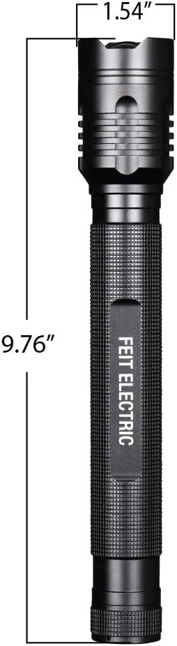 Feit Electric LED Tactical Flashlight - Aluminum Alloy - Zoomable Strike Bezel; Illuminate up to 1,000 feet - Adjustable Brightness 600 to 1700 Lumen | Requires 4-C Batteries