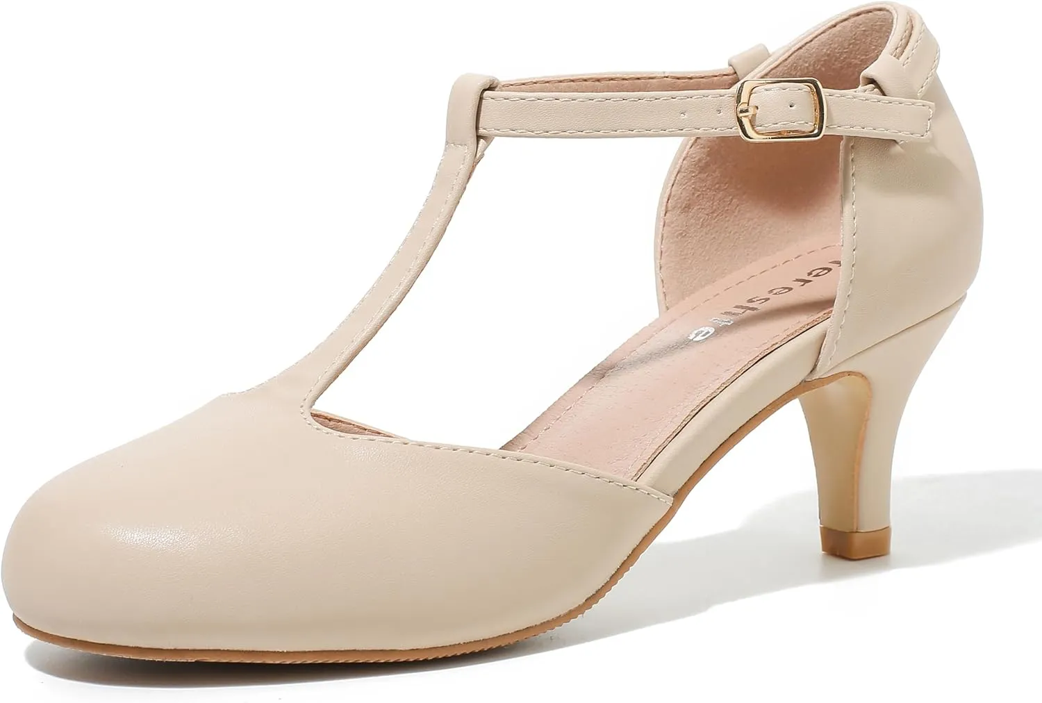 fereshte Women's T Strap Pumps Kitten Heels Retro Ankle Strap Buckle Dress Mary Jane Shoes