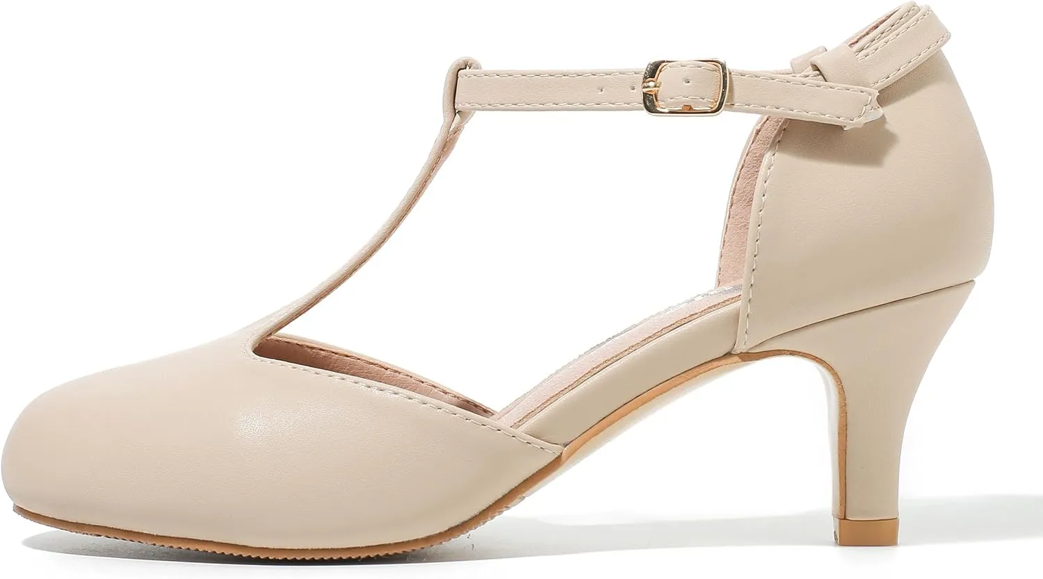 fereshte Women's T Strap Pumps Kitten Heels Retro Ankle Strap Buckle Dress Mary Jane Shoes