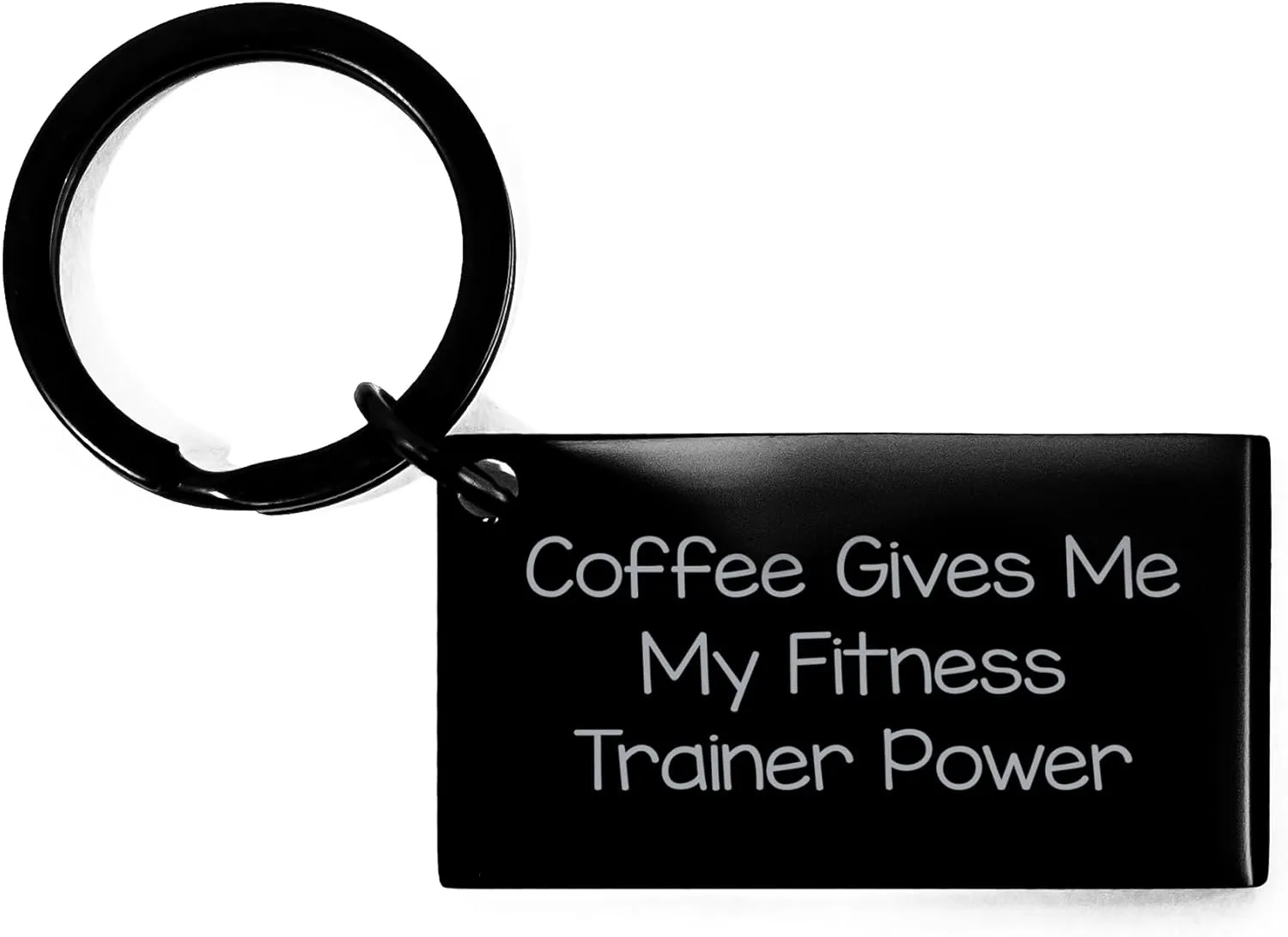 Fitness Trainer Keychain Gifts from Family - Coffee Gives Me My Power - Unique Black Stainless Steel Keychain for Fitness Enthusiasts on Mother's Day