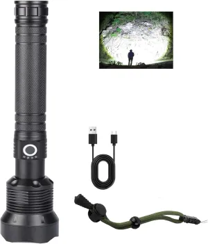 Flashlight Rechargeable Flashlight, Ultra Bright 20000 Lumens, Zoomable, 5 Lighting Modes, IP65 Waterproof, Handheld Powerful Flashlight for Hunting, Camping, Emergencies