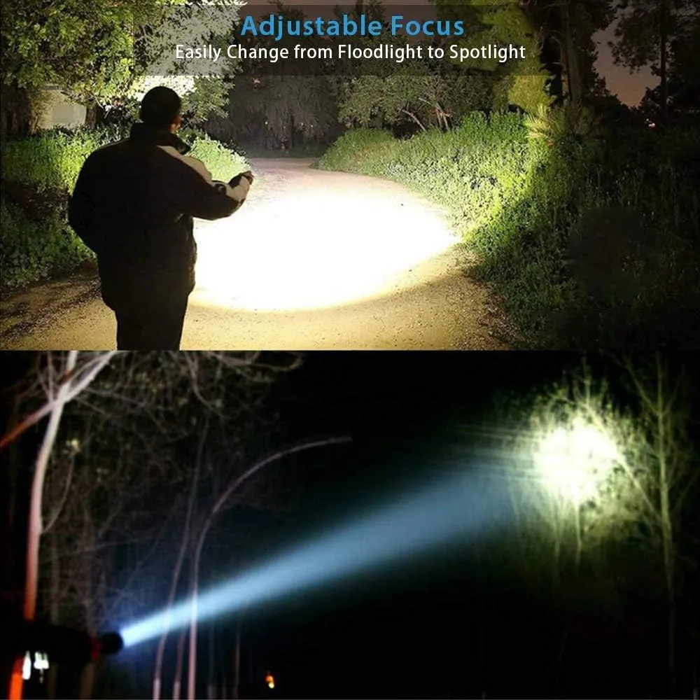 Flashlight USB Rechargeable, Magnetic LED Flashlight, Super Bright LED Tactical Flashlight with Cob Sidelight, 2000LM, Waterproof, Zoomable Best Small LED Flashlight for Camping, Emergency Flashlights