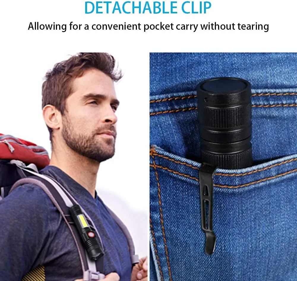 Flashlight USB Rechargeable, Magnetic LED Flashlight, Super Bright LED Tactical Flashlight with Cob Sidelight, 2000LM, Waterproof, Zoomable Best Small LED Flashlight for Camping, Emergency Flashlights