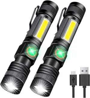 Flashlight USB Rechargeable, Magnetic LED Flashlight, Super Bright LED Tactical Flashlight with Cob Sidelight, 2000LM, Waterproof, Zoomable Best Small LED Flashlight for Camping, Emergency Flashlights