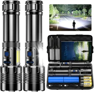 Flashlights High Lumens Rechargeable, 2 Pack LED Flashlight 2000 Lumen, Super Bright Flash Light Battery Powered with 7 Light Modes, Handheld Flashlight Powerful Linterna for Emergency Gift