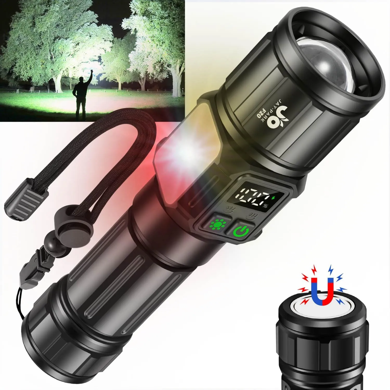 Flashlights High Lumens, Rechargeable Flashlight 10000 Lumens with Magnetic, Bright Flash Light 9 Modes with 5000 mAh Battery, Tactical Flashlight for Camping, Hiking, Dog Walking