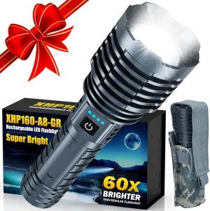 Flashlights High Lumens, Super Bright Rechargeable Flash Light, Powered by Battery, Waterproof Powerful LED Flashlights-Zoomable 5 Modes-31H Runtime-Holster for Emergency Camping