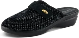 Flexus Women's MERULA-Sparkle Clog with Sparkling Upper, Adjustable Strap, and Comfortable Fit Black
