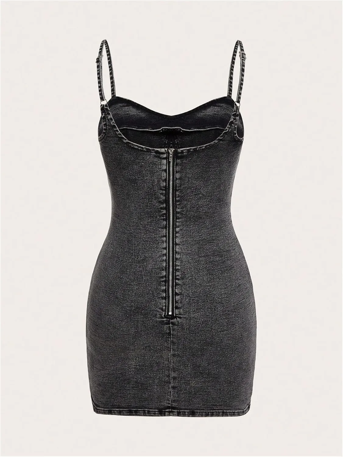 Floerns Women's Adjustable Spaghetti Strap Button Up Mini Denim Bodycon Dress