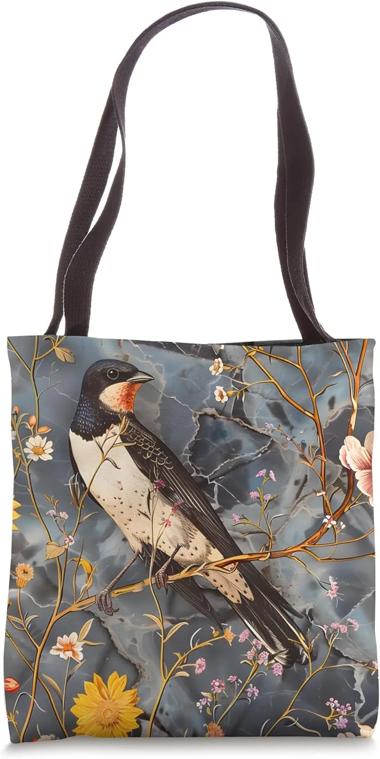 Floral Tree Swallow Bird Lover Wildflower Cute Tote Bag