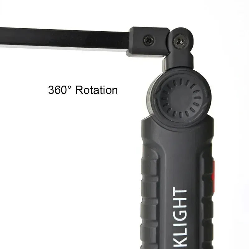 Foldable COB LED Work Light: USB Rechargeable, 7 Modes, Magnetic Base, Hanging Hook, Portable Torch Flashlight