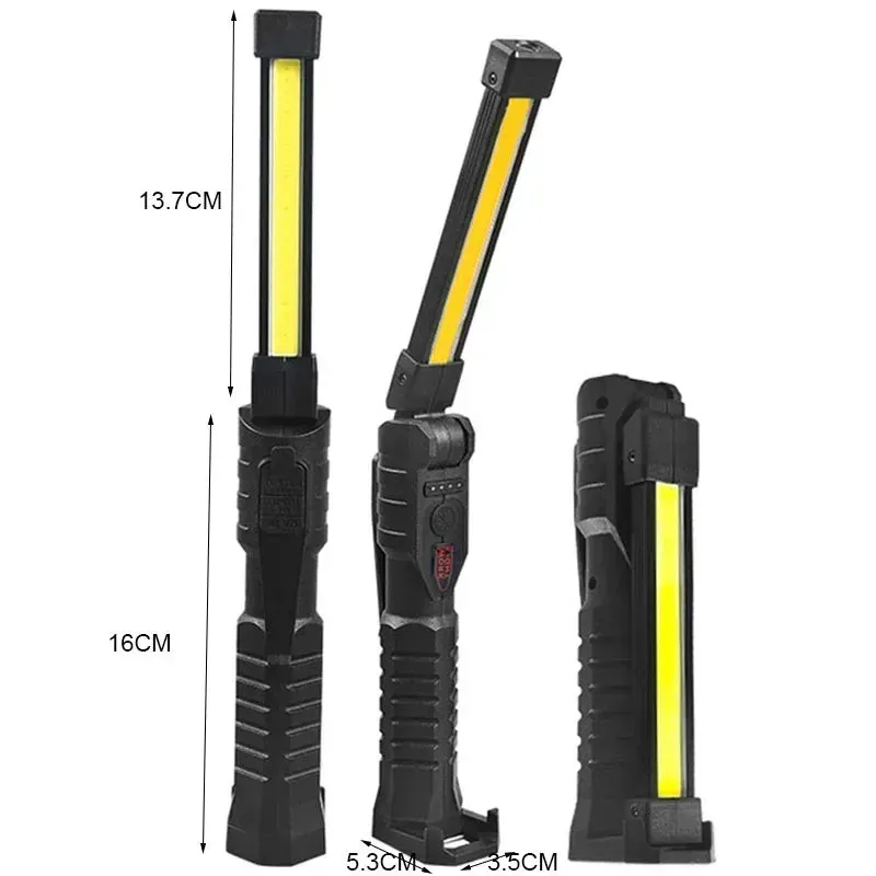 Foldable COB LED Work Light: USB Rechargeable, 7 Modes, Magnetic Base, Hanging Hook, Portable Torch Flashlight