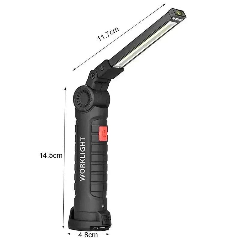 Foldable COB LED Work Light: USB Rechargeable, 7 Modes, Magnetic Base, Hanging Hook, Portable Torch Flashlight
