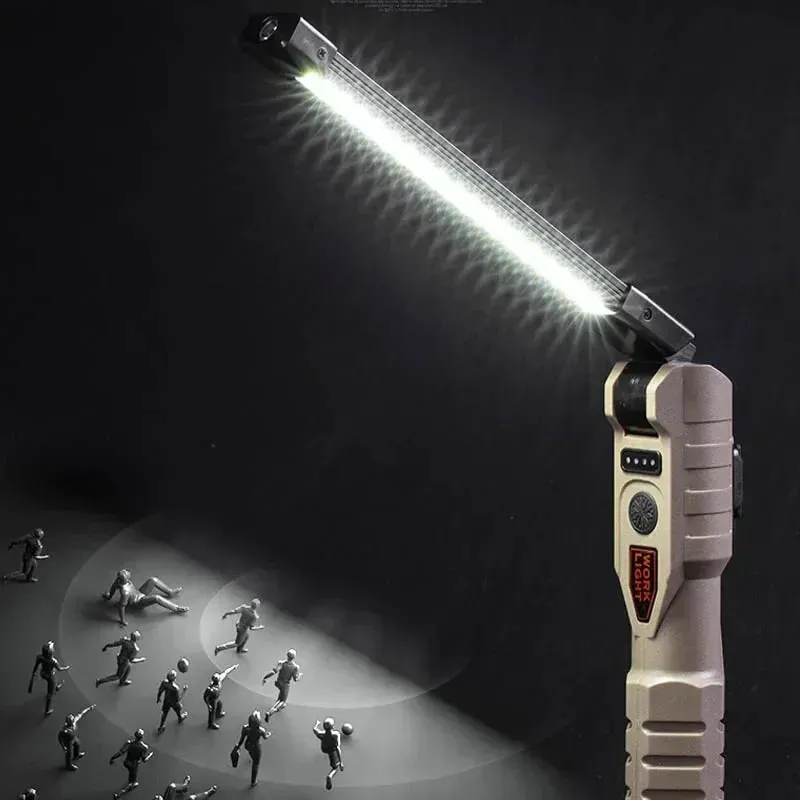 Foldable COB LED Work Light: USB Rechargeable, 7 Modes, Magnetic Base, Hanging Hook, Portable Torch Flashlight