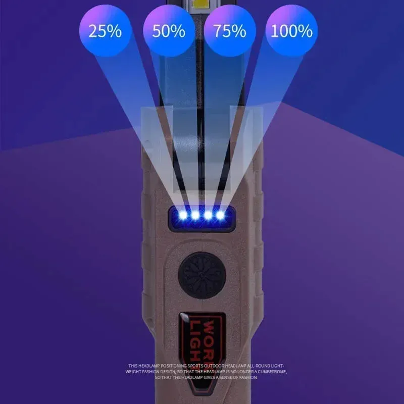 Foldable COB LED Work Light: USB Rechargeable, 7 Modes, Magnetic Base, Hanging Hook, Portable Torch Flashlight