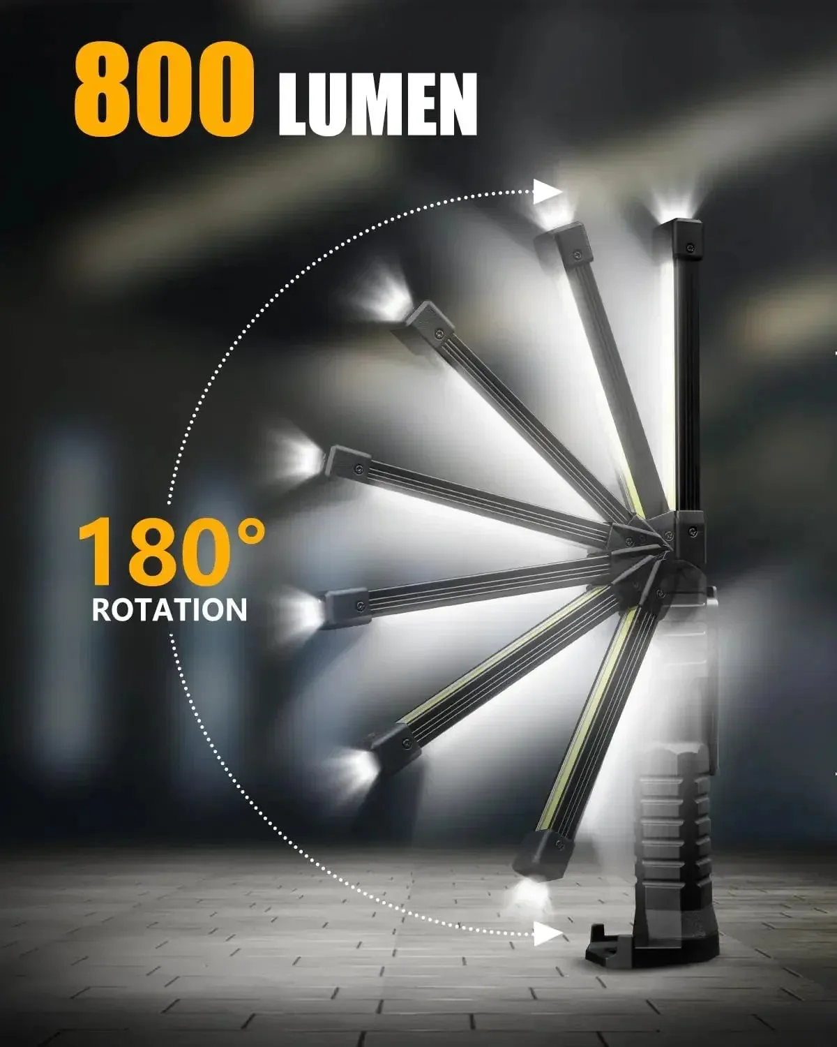 Foldable COB LED Work Light: USB Rechargeable, 7 Modes, Magnetic Base, Hanging Hook, Portable Torch Flashlight
