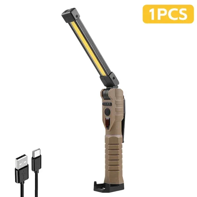 Foldable COB LED Work Light: USB Rechargeable, 7 Modes, Magnetic Base, Hanging Hook, Portable Torch Flashlight