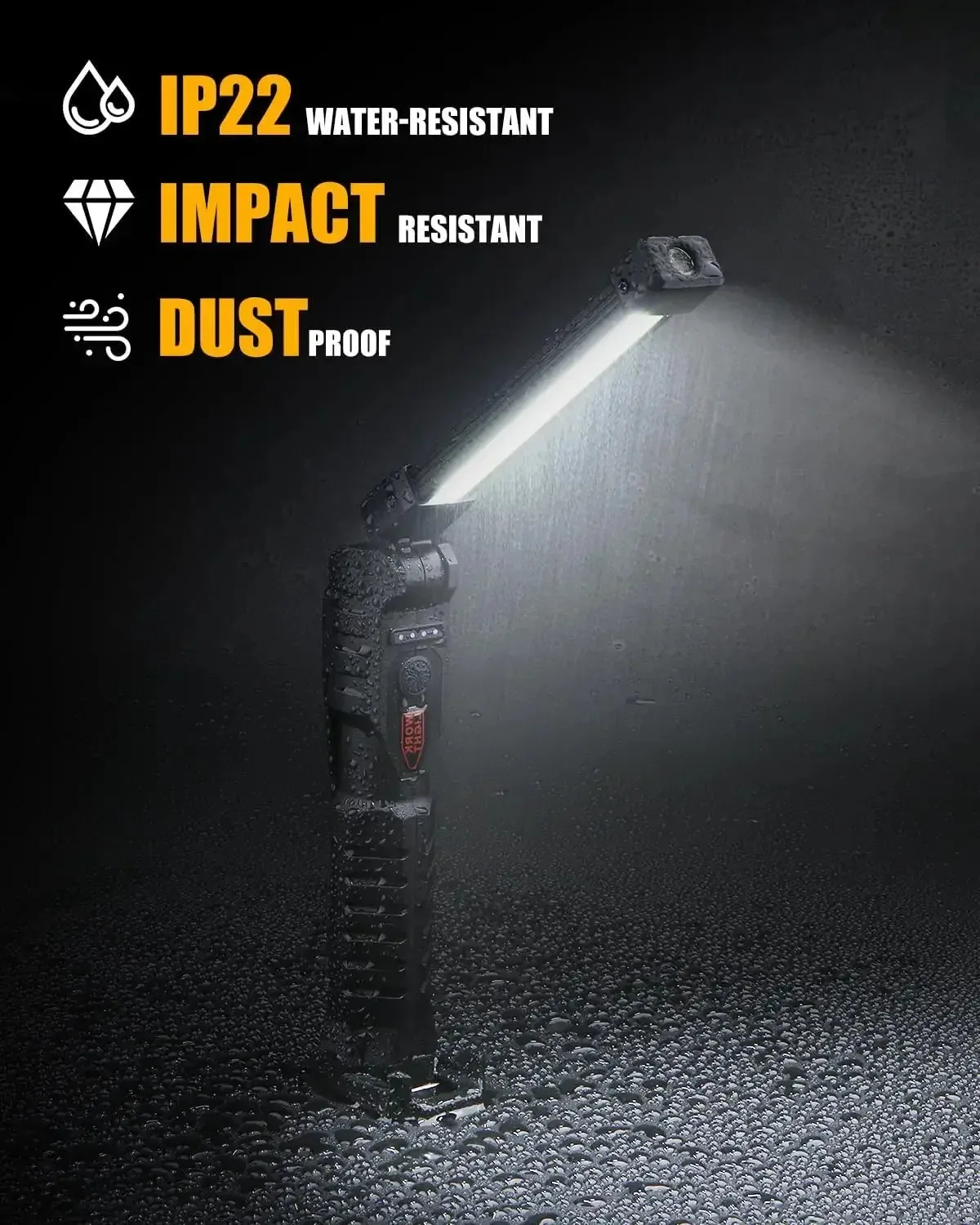 Foldable COB LED Work Light: USB Rechargeable, 7 Modes, Magnetic Base, Hanging Hook, Portable Torch Flashlight