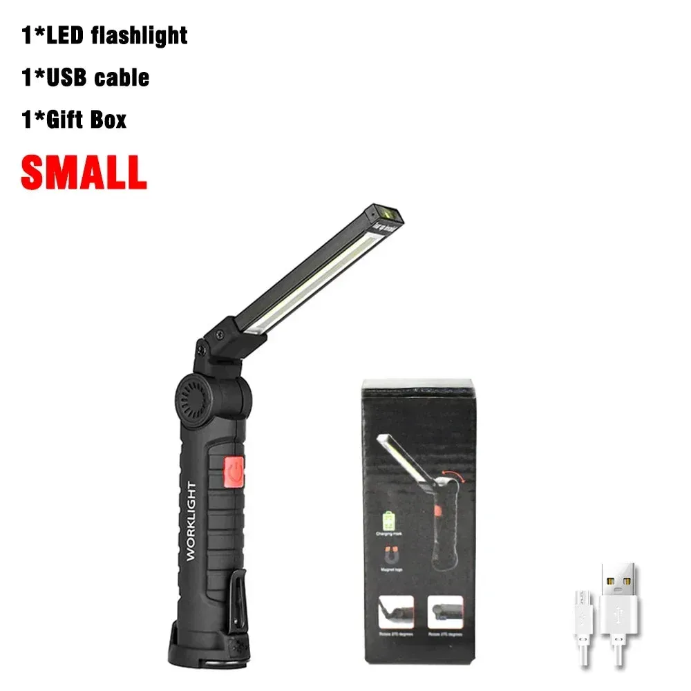 Foldable COB LED Work Light: USB Rechargeable, 7 Modes, Magnetic Base, Hanging Hook, Portable Torch Flashlight