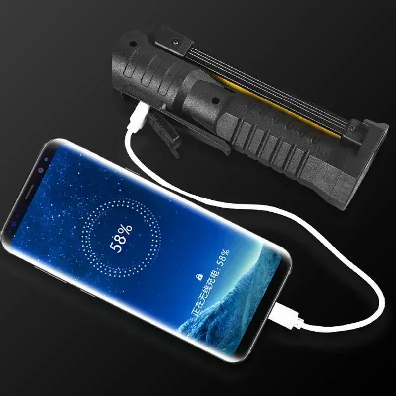 Foldable COB LED Work Light: USB Rechargeable, 7 Modes, Magnetic Base, Hanging Hook, Portable Torch Flashlight