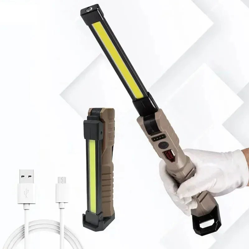 Foldable COB LED Work Light: USB Rechargeable, 7 Modes, Magnetic Base, Hanging Hook, Portable Torch Flashlight