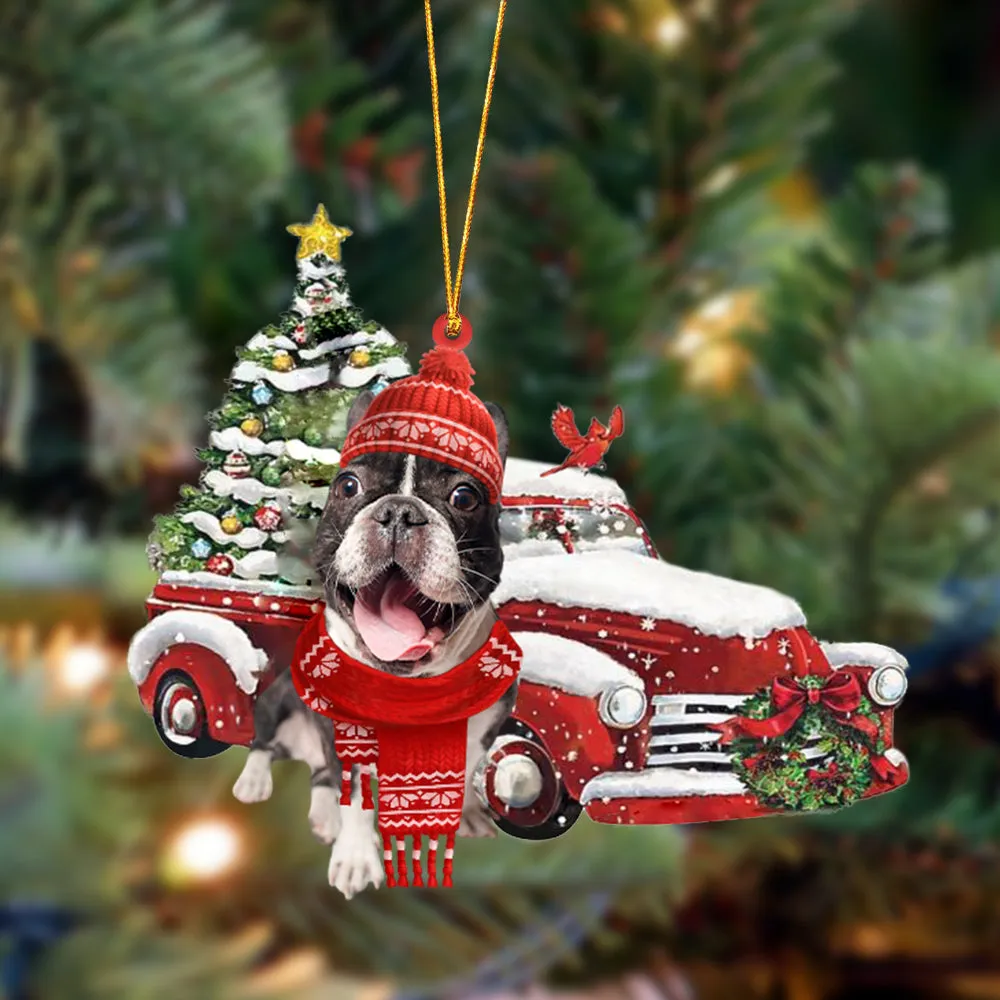 French Bulldog 2-Christmas Car Two Sided Ornament