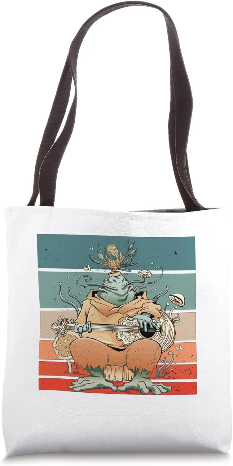 Frog bard guitar nature fungi tree harmony peaceful forest Tote Bag