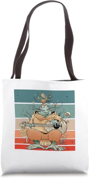 Frog bard guitar nature fungi tree harmony peaceful forest Tote Bag