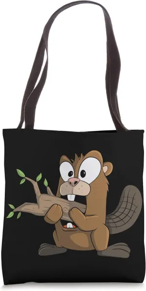 Funny beaver nibbles on the tree stump Tote Bag
