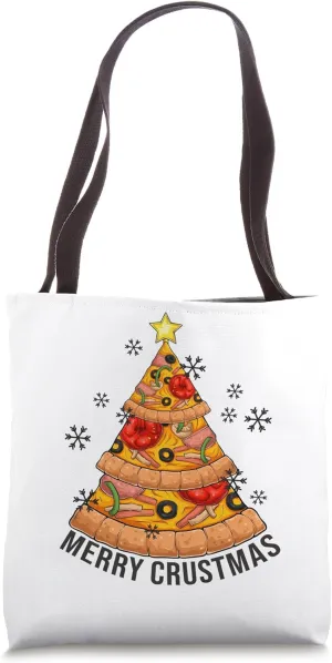 Funny Pizza on Earth Christmas Tree Merry Crust-mas Pizzamas Tote Bag