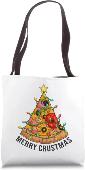 Funny Pizza on Earth Christmas Tree Merry Crust-mas Pizzamas Tote Bag