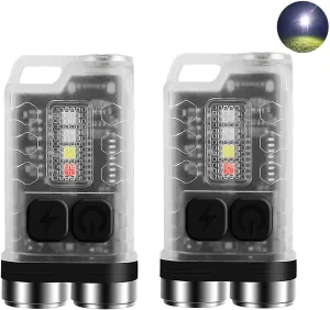 FZH EDC Small Flashlight Powerful with 365nm UV Black Light (2PC) - Super Bright 900 LM USB C Rechargeable LED Mini Keychain Flash Light with COB Side Light, Magnet -11 Modes, IPX65 Pocket Torch
