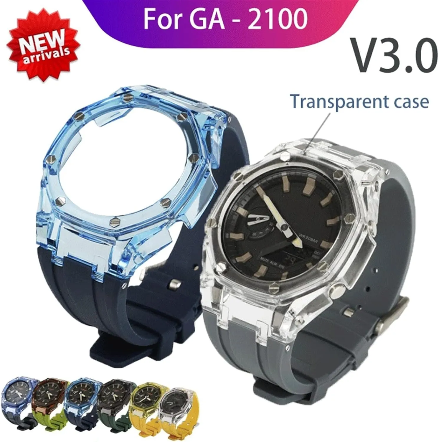 GA2100 3rd Modified Accessories Strap GA-2100 Gen3 Transparent Case Rubber Strap For GA2100